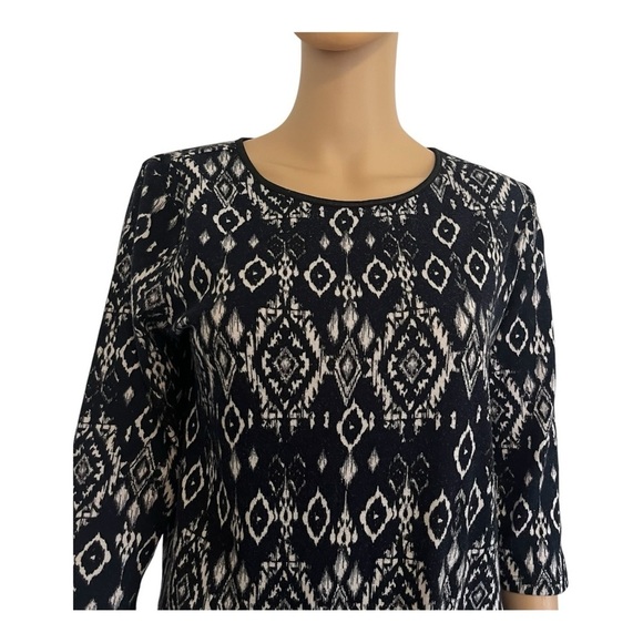 Cato casual tight knit cardigan top M white black geometrical pattern round neck - Picture 2 of 11
